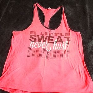 Material Girl "Little Sweat Never Hurts Nobody" Pink and Black Workout Tank Top